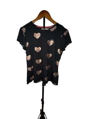 Ted Baker London "Yyinsie" Metallic Heart Fitted Black T-Shirt - Size 4 (US 10)